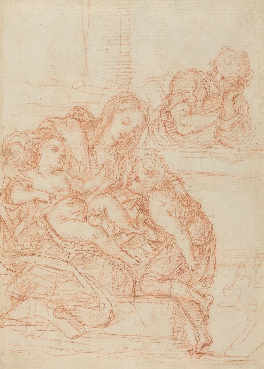 Madonna and Child with Saints John and Joseph [recto] by Italian 17th Century, drawing, 1600-1699