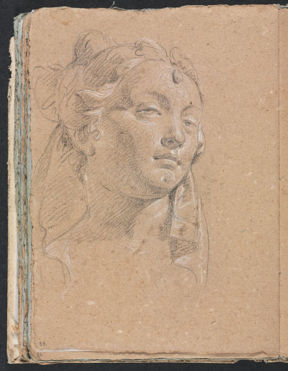 Verona Sketchbook: Head of a woman (page 58) by Francesco Lorenzi, book, 1760