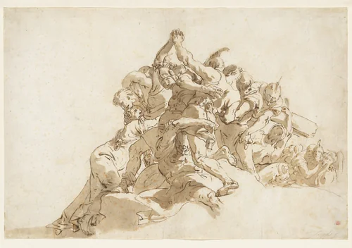 Soldiers Trying to Prevent Two Men From Fighting by Giovanni Battista Tiepolo, drawing, 1728-1730