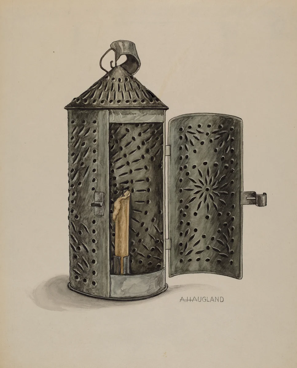 Tin Lantern by Augustine Haugland, index of american design, 1937