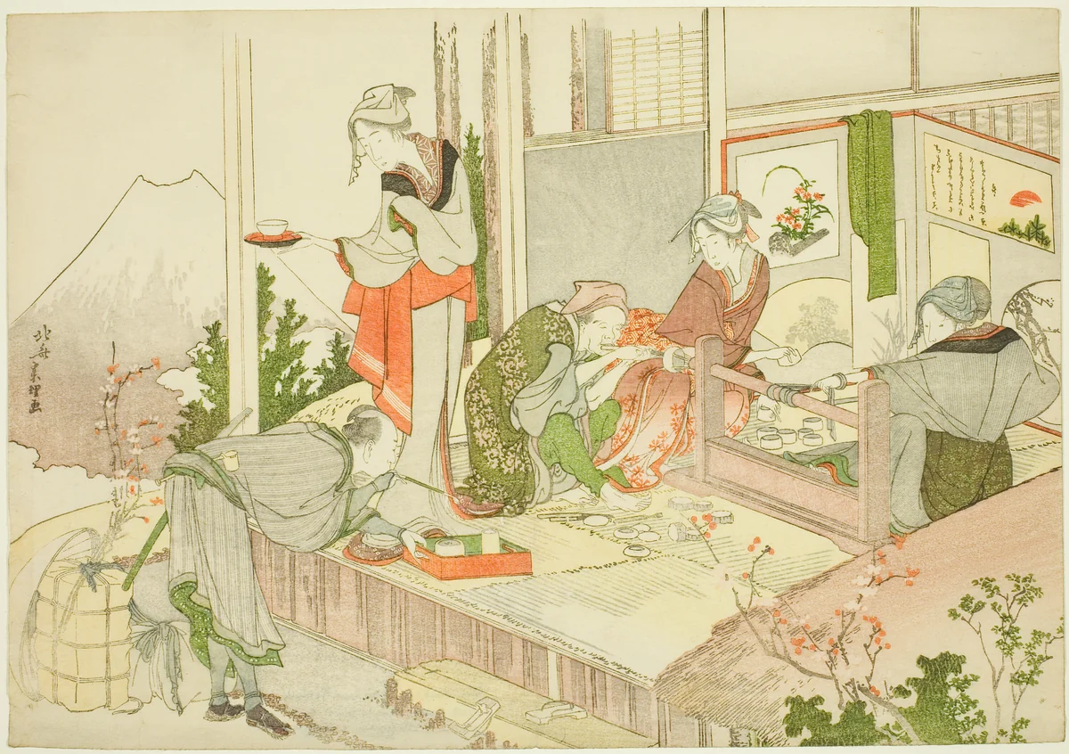 An Artisan’s Shop, from the album The Mist of Sandara (Sandara kasumi) by Katsushika Hokusai (葛飾 北斎), print, 1793-1803
