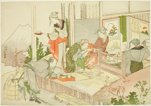An Artisan’s Shop, from the album The Mist of Sandara (Sandara kasumi) by Katsushika Hokusai (葛飾 北斎), print, 1793-1803