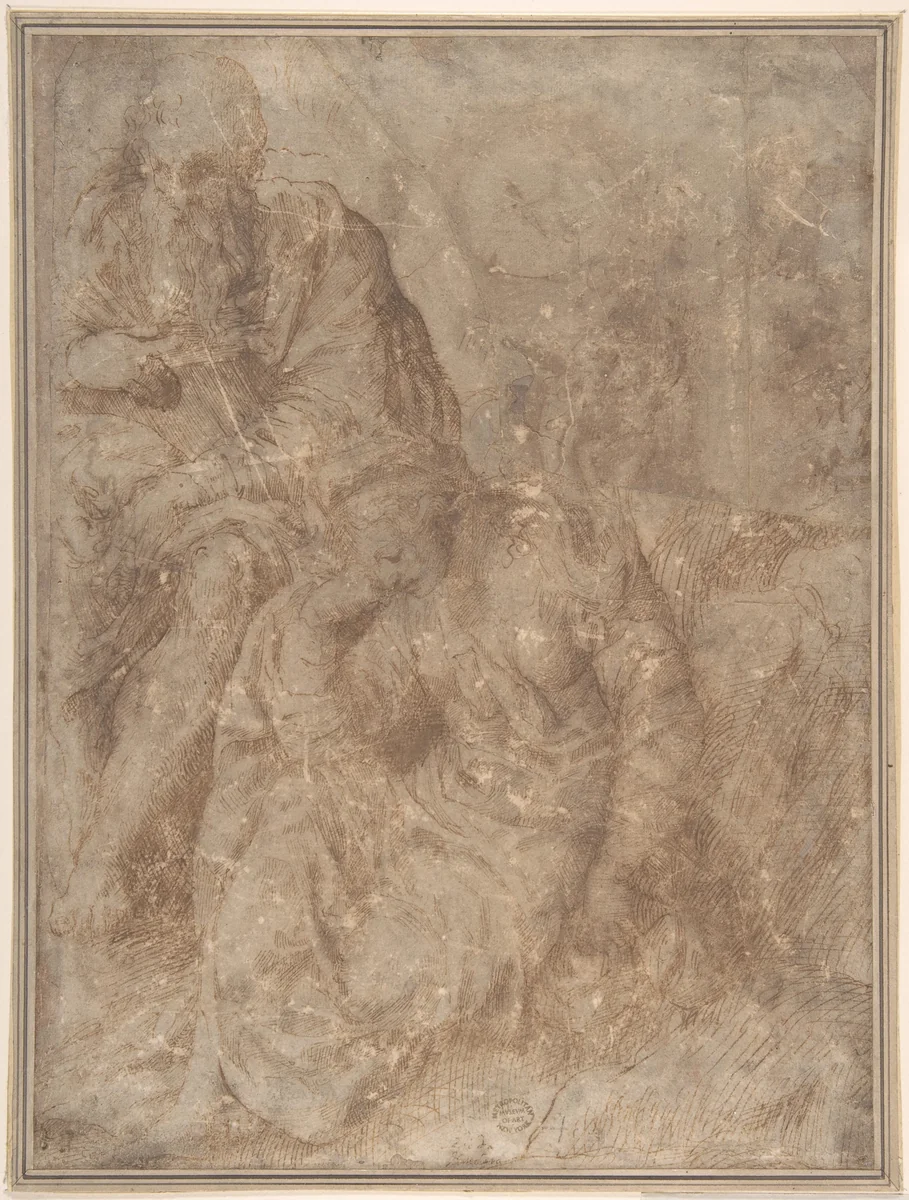Woman and Old Man Seated by anonymous, drawing, 1500-1600