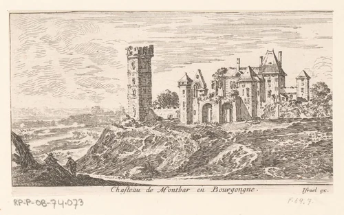 Gezicht op het kasteel van Montbard by Israël Silvestre, print, 1650