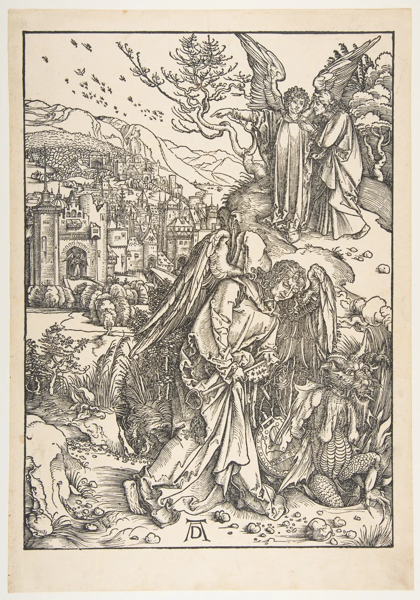 The Angel with the Key to the Bottomless Pit, from "The Apocalypse" by Albrecht Dürer, print, 1497-1498