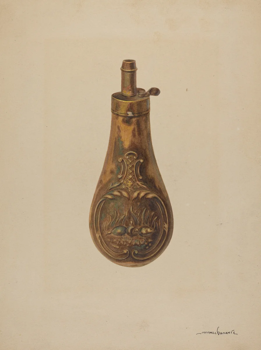 Powder Flask by Michael Dadante, index of american design, 1936