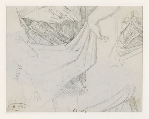 Studie van draperie; middel van staande figuur met de hand in de zij by Georges Michel, drawing, 1773-1843