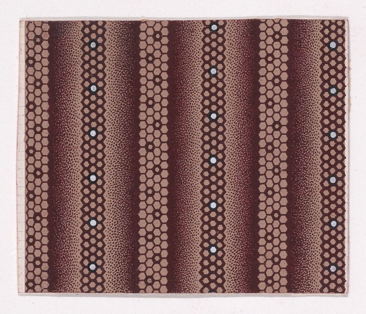 Textile Design with Alternating Vertical Stripes of Honeycomb Patterns Decorated with Pearls by anonymous, drawing, 1840