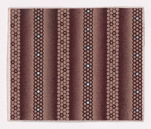 Textile Design with Alternating Vertical Stripes of Honeycomb Patterns Decorated with Pearls by anonymous, drawing, 1840