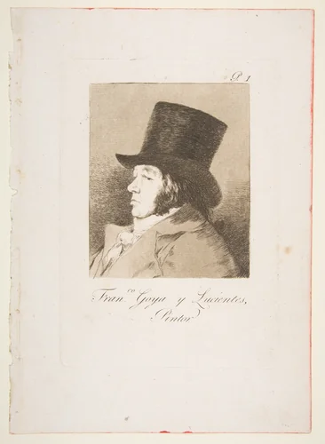 Plate 1 from "Los Caprichos": Self-portrait by Goya, print, 1799