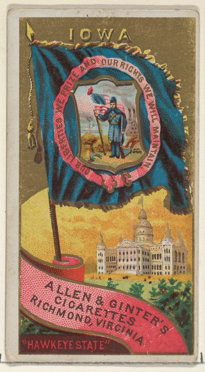 Iowa, from Flags of the States and Territories (N11) for Allen & Ginter Cigarettes Brands by Allen & Ginter, print, 1888