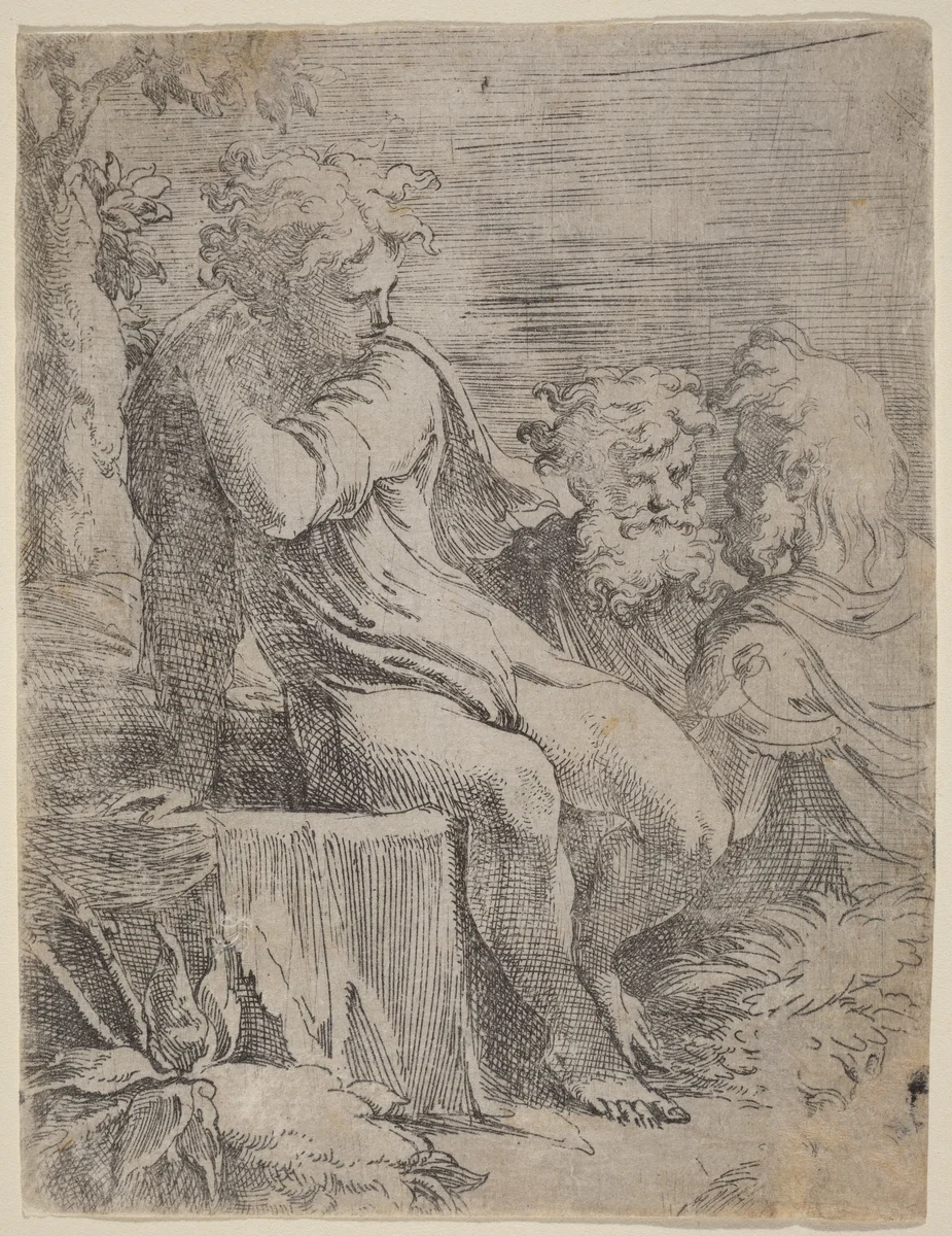 The Boy and Two Old Men by Parmigianino, print, 1503-1540