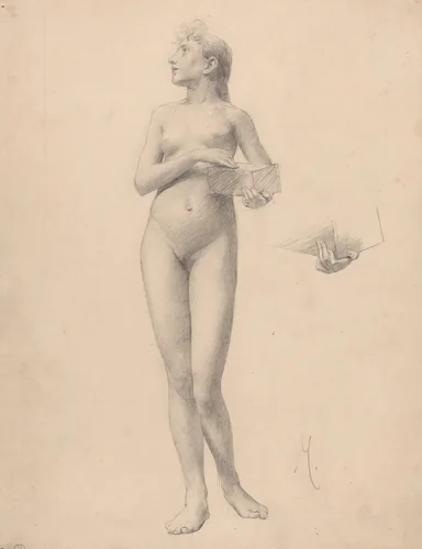 Standing Nude Woman Holding a Box by Karel Vitezslav Masek, drawing, 1896