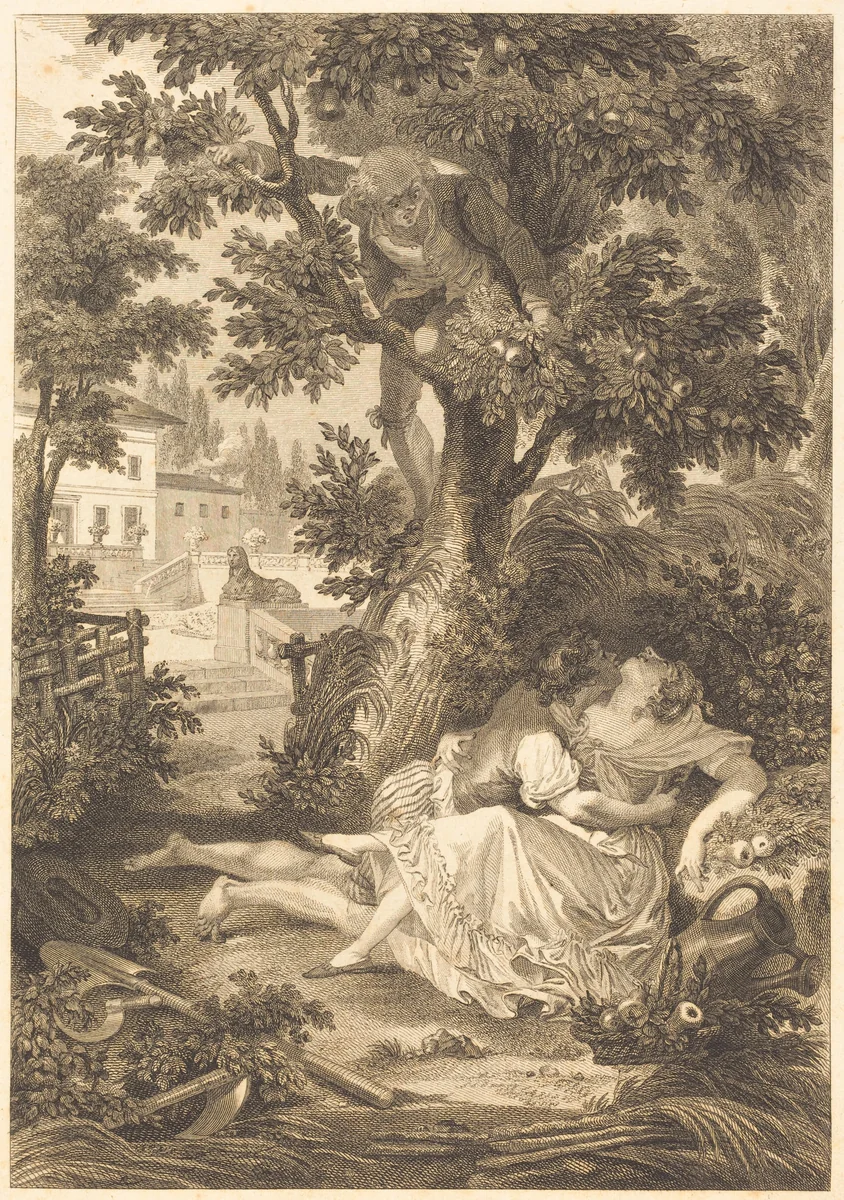 La gageure des trois commeres: Le poirier by Jean-Baptiste Mallet, print, 1700-1799
