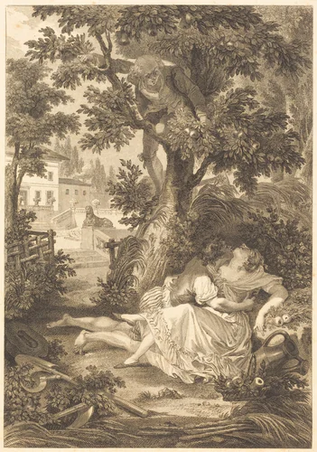 La gageure des trois commeres: Le poirier by Jean-Baptiste Mallet, print, 1700-1799