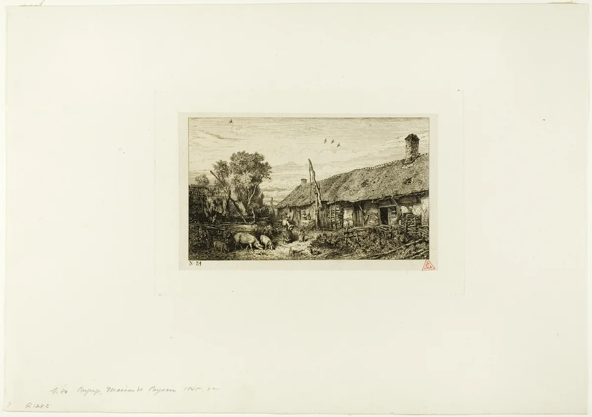 Landscape with Peasant Home by Charles-Émile Jacque, print, 1845
