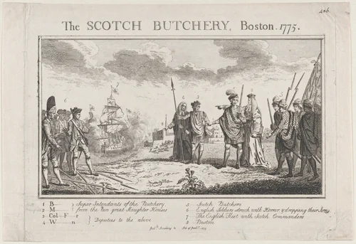 The Scotch Butchery, Boston, 1775 by anonymous, print, 1775