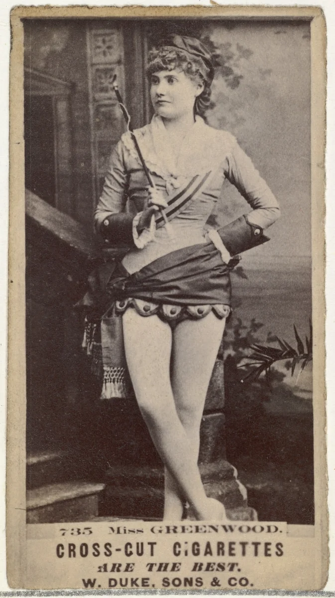 Card Number 735, Miss Greenwood, from the Actors and Actresses series (N145-3) issued by Duke Sons & Co. to promote Cross Cut Cigarettes by W. Duke, Sons & Co., photograph, 1880-1889