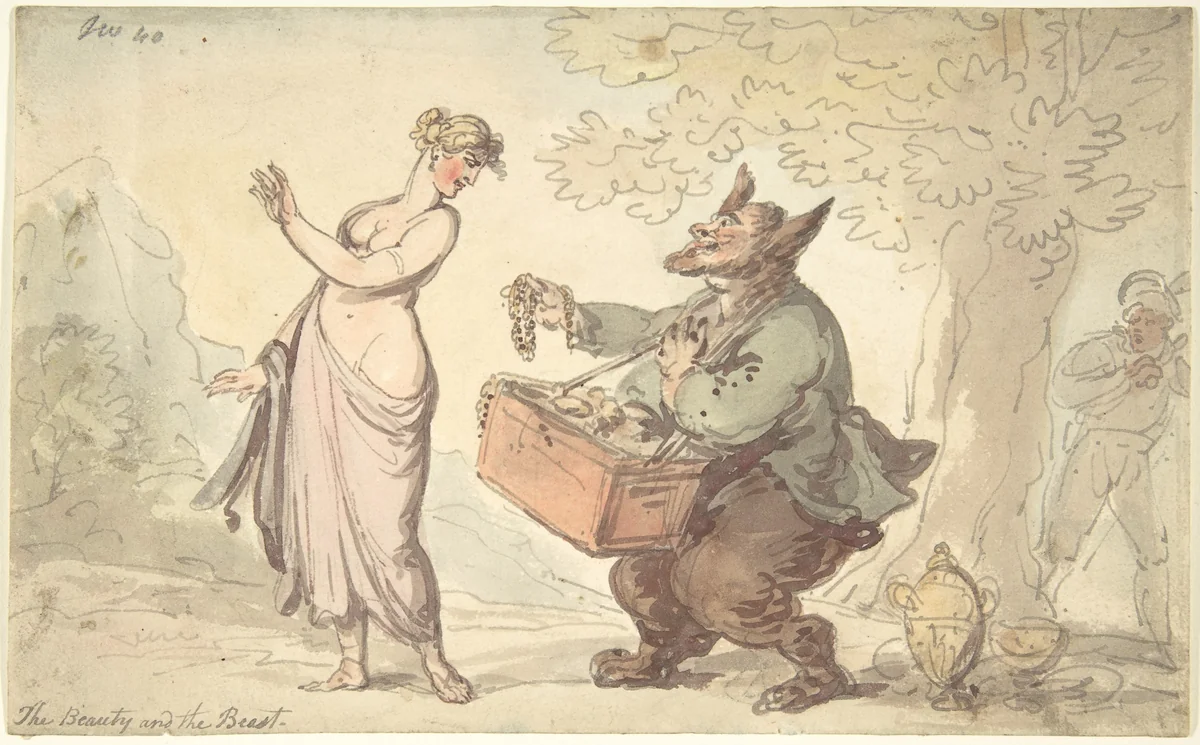 Beauty and the Beast by Thomas Rowlandson, drawing, 1770-1827