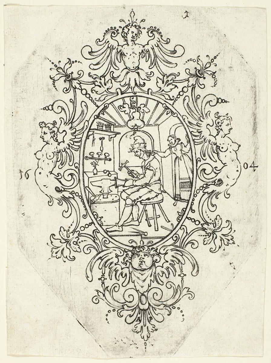 Plate 1, from twenty ornamental designs for goblets and beakers by Master A.P. German, print, 1604