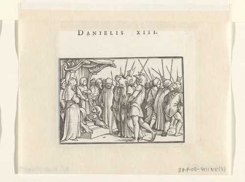 Daniël gaat in tegen veroordeling van Susanna by Hans Holbein, print, 1538