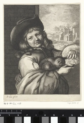 Lachende jongen met kat by anonymous, print, 1643-1740