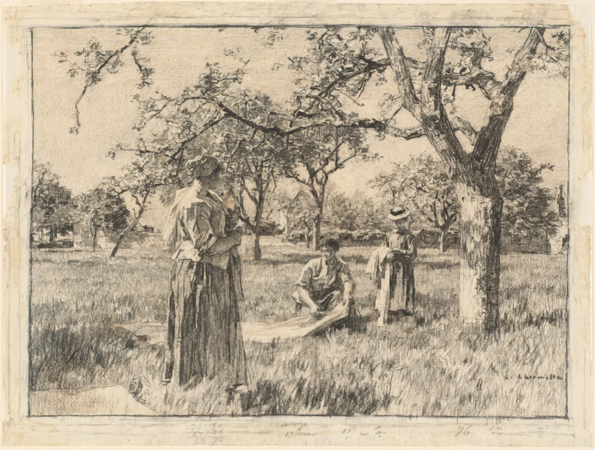 Washerwomen Setting the Linens Out to Dry by Léon Augustin Lhermitte, drawing, 1884