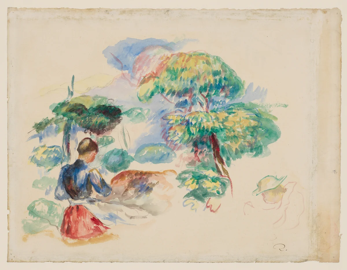 Landscape with a Girl by Auguste Renoir, drawing, 1880-1895