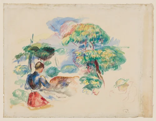 Landscape with a Girl by Auguste Renoir, drawing, 1880-1895