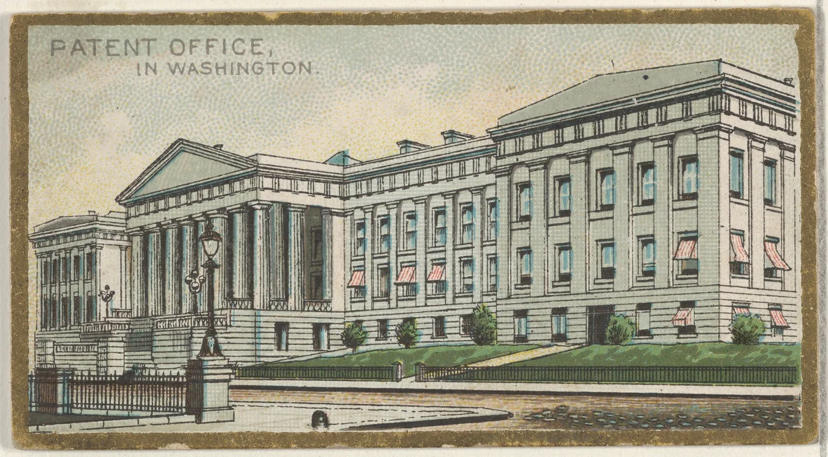 Patent Office in Washington, from the General Government and State Capitol Buildings series (N14) for Allen & Ginter Cigarettes Brands by Allen & Ginter, print, 1889