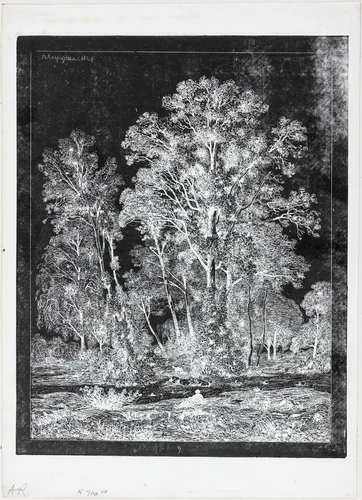 Shepherd Resting in a Clearing by Henri Joseph Harpignies, print, 1849