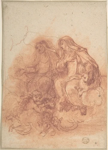 Saint Agnes and a Female Saint by anonymous, drawing, 1600-1700