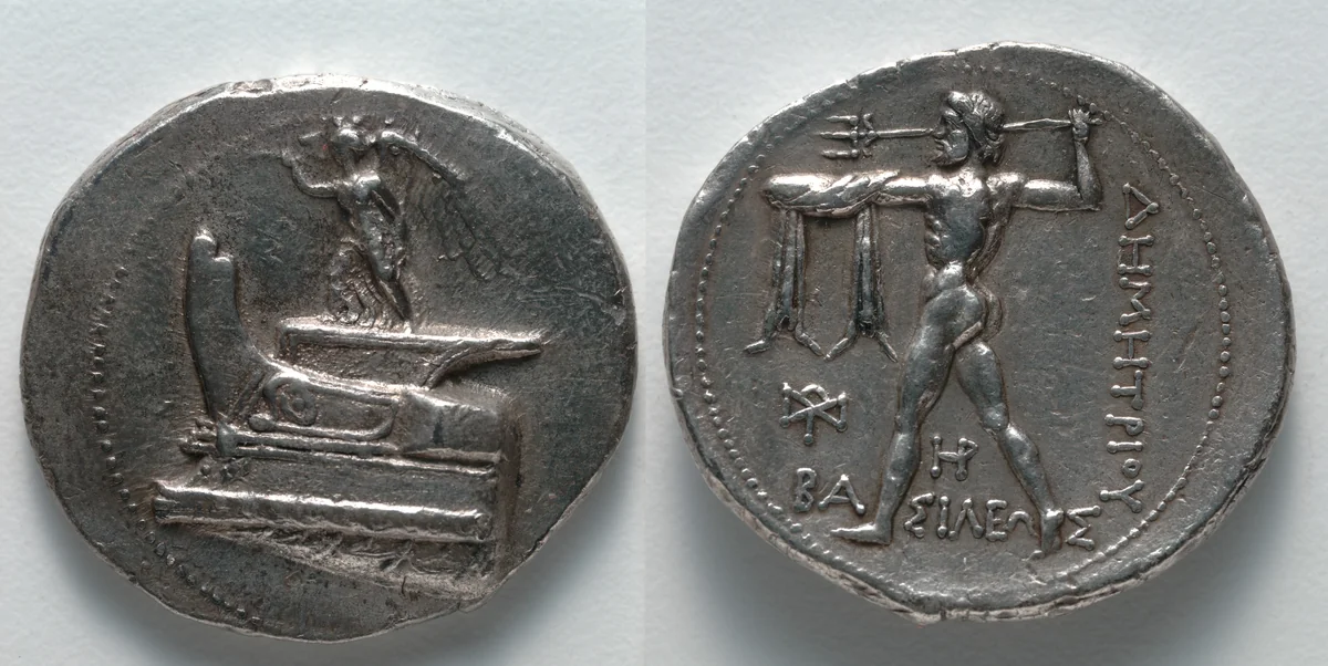 Tetradrachm: Nike on Ship's Prow (obverse); Poseidon (reverse) by Unknown, metalwork, -305--290