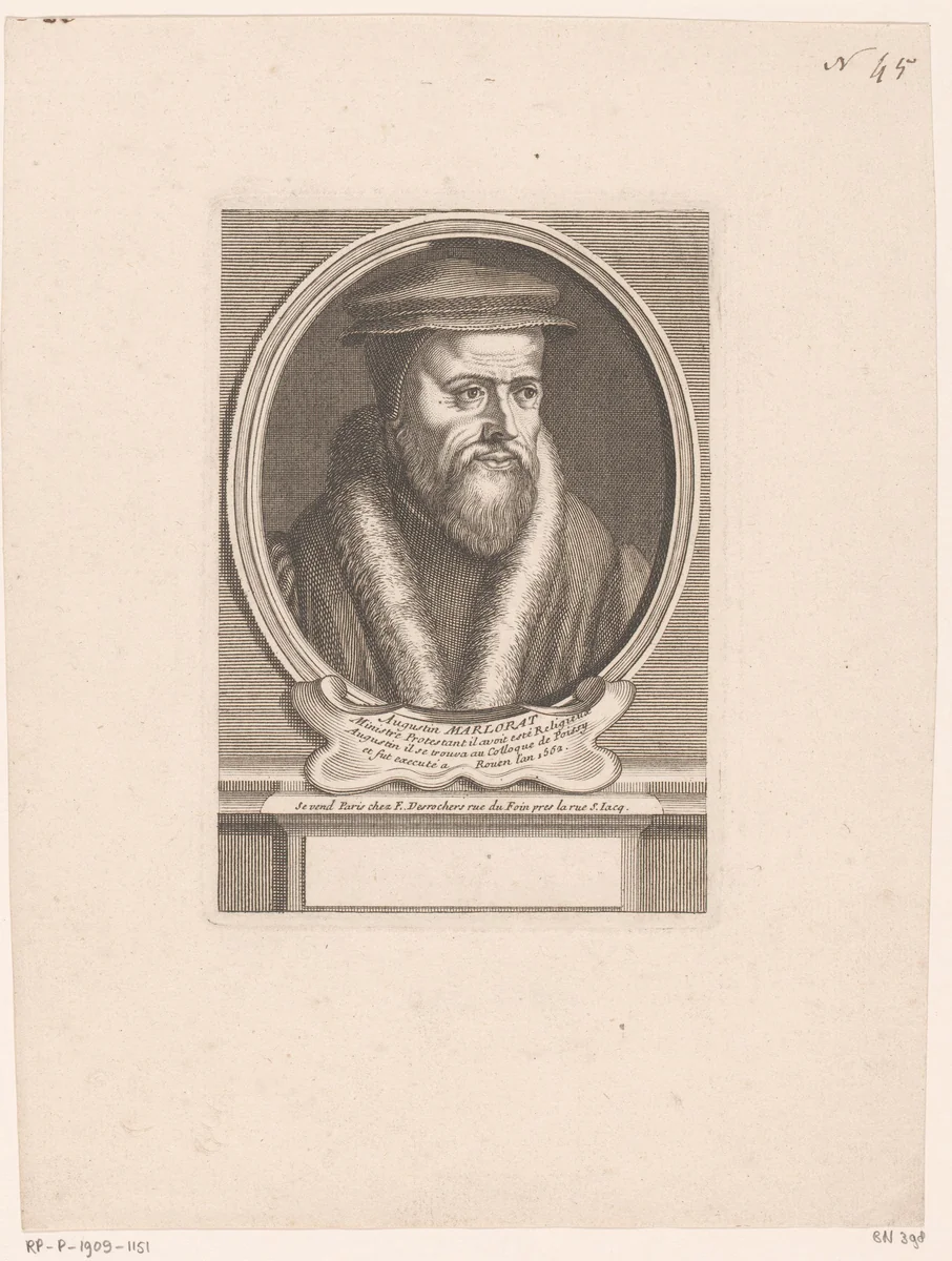 Portret van Augustin Marlorat du Pasquier by Étienne Desrochers, print, 1726