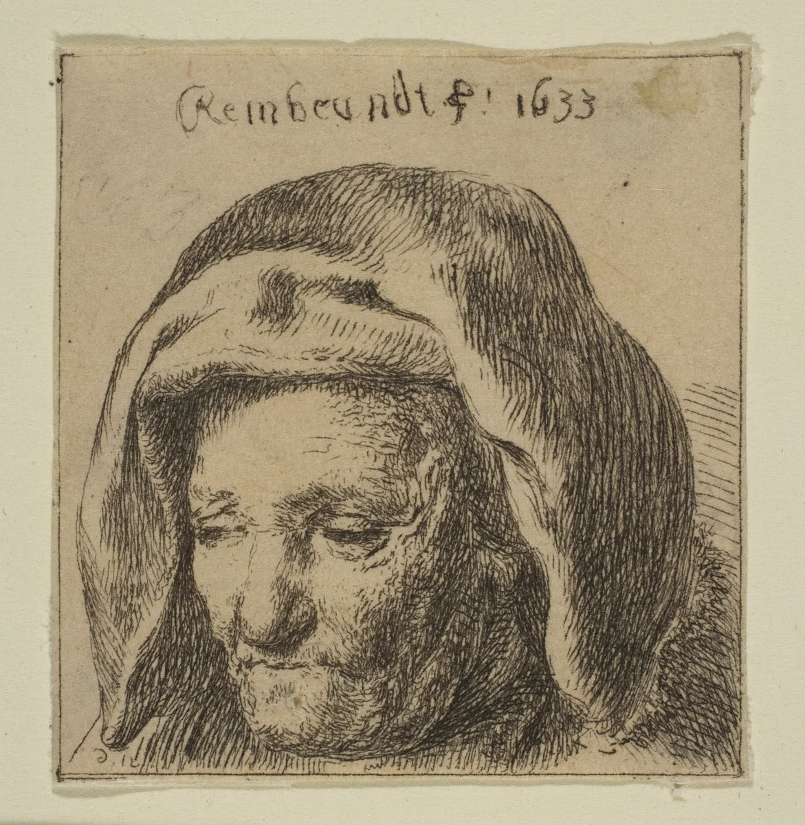 Rembrandt's Mother in a Cloth Headress, Looking Down by Dominique Vivant Denon, print, 1615-1669