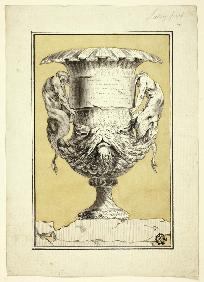 Monumental Vase with Anthropomorphic Figures by Jacques François Joseph Saly, drawing, 1630-1799