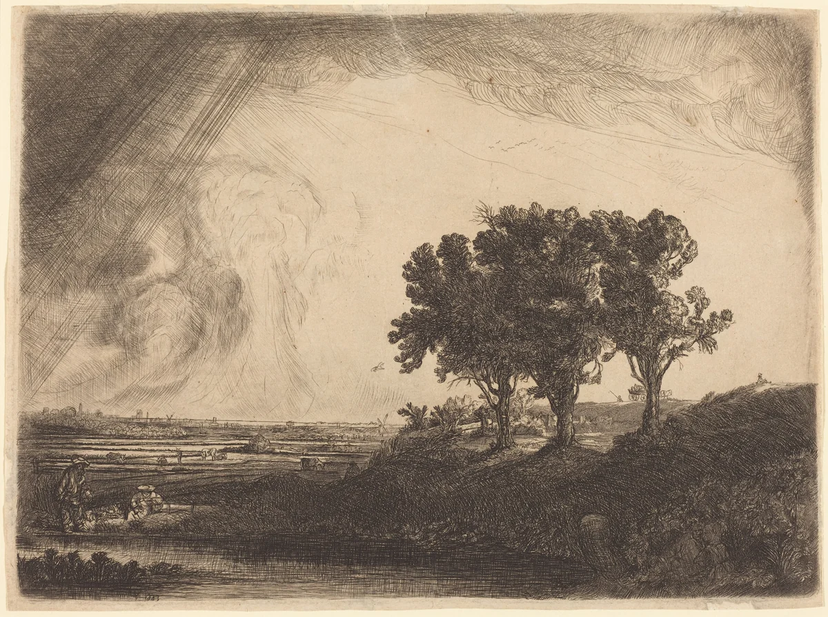The Three Trees by William Byron; Rembrandt van Rijn, print, 1700-1799