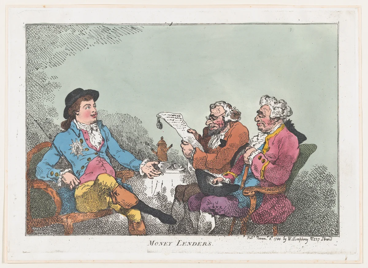 Money Lenders by Thomas Rowlandson, print, 1784