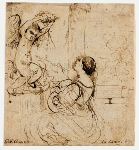 Woman with Putto by Guercino, drawing, 1591-1666