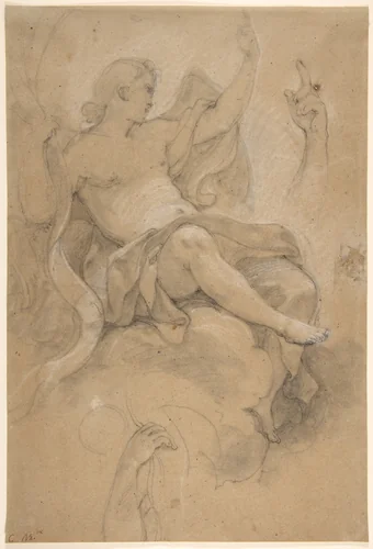 Angel Holding a Banderole by Charles Joseph Natoire, drawing, 1700-1777