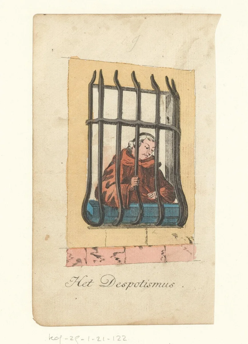 Monnik achter tralies by anonymous, print, 1821-1829