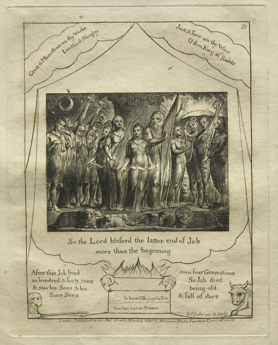 The Book of Job: Pl. 21, So the Lord blessed the latter end of Job / more than the beginning by William Blake, print, 1825
