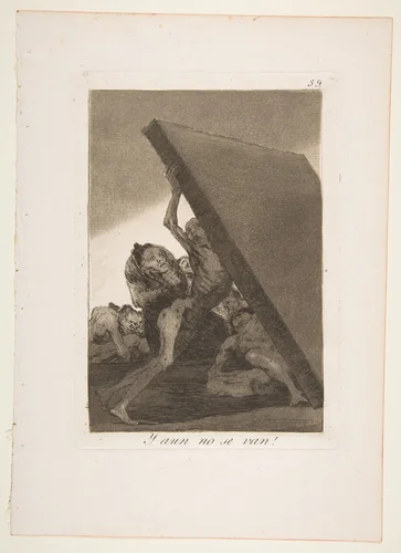 Plate 59 from "Los Caprichos": And still they don't go! (Y aun no se van!) by Goya, print, 1799