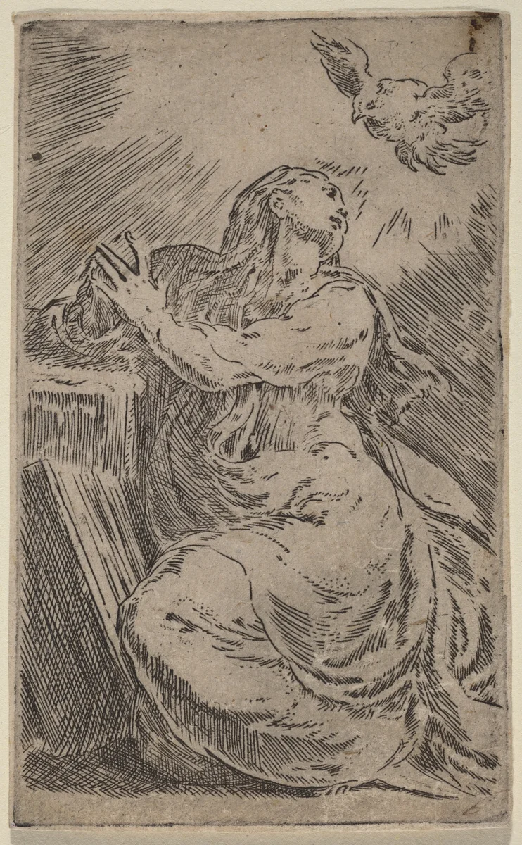 The Annunciation by Parmigianino, print, 1503-1540