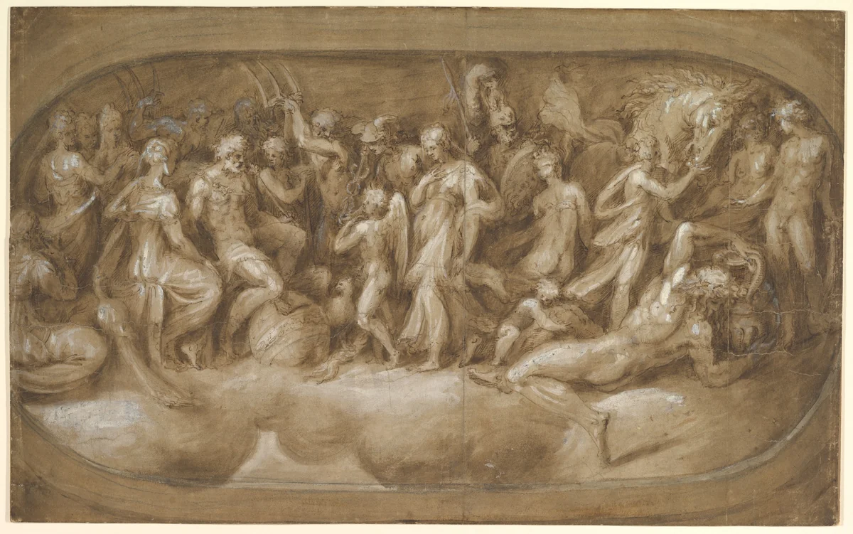 Cupid Presenting Psyche to the Gods by Andrea Schiavone, drawing, 1540-1545