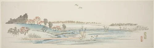 Yuhigaoka, from an untitled series of famous views of the Edo suburbs by Utagawa Hiroshige (歌川広重), print, 1834-1845