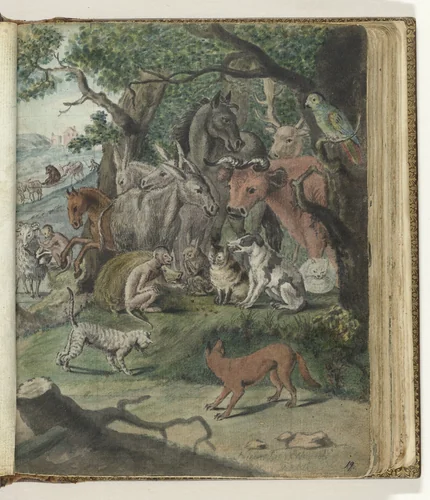 Dobbelende dieren. by Jan Brandes, drawing, 1770-1808
