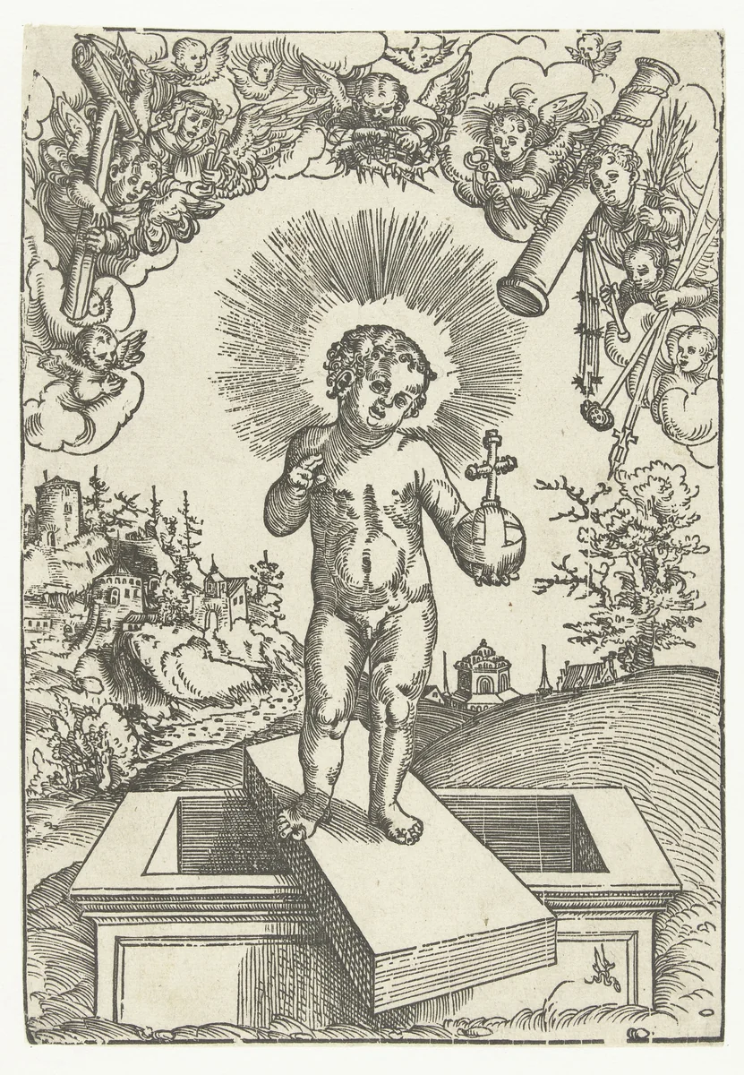 Christuskind als verlosser omringd door engelen met werktuigen van de passie by Unknown, print, 1482-1553