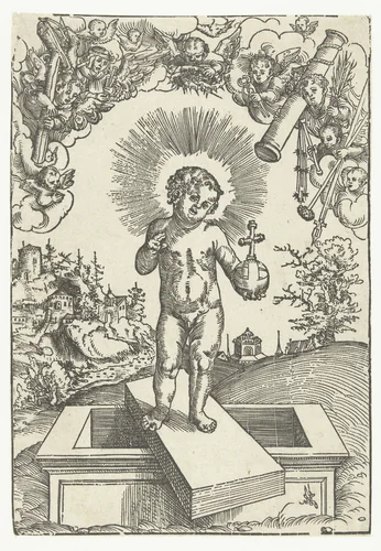 Christuskind als verlosser omringd door engelen met werktuigen van de passie by Unknown, print, 1482-1553