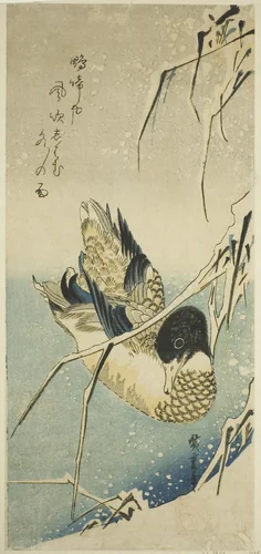 Ducks in snow by Utagawa Hiroshige (歌川広重), print, 1830-1839